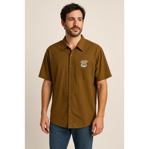 Levi’s Relaxed Fit Button-Up Shirt XXL Made in India Brown Embroidered Mushroom - Picture 6 of 6
